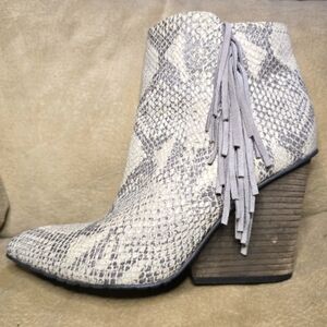 ISOLA Antonella Leather Snakeskin Tassel Wedge  Heel Bootie Size 8.5